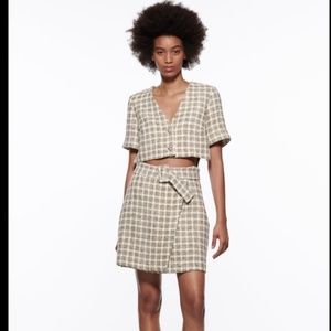 NWT ZARA CUT OUT PLAID TWEED DRESS M